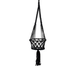 De macramé plantenhouder - zwart - L