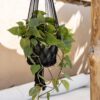 De macramé plantenhouder - zwart - L - Afbeelding 4
