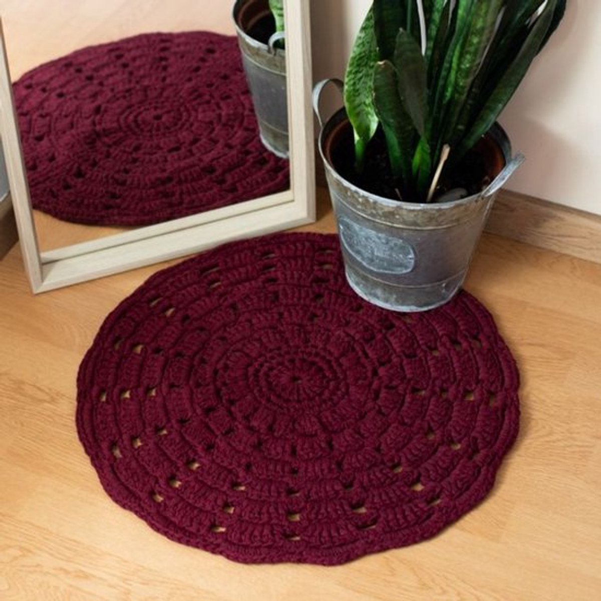 Gehaakt mandala vloerkleed Maroon Rust
